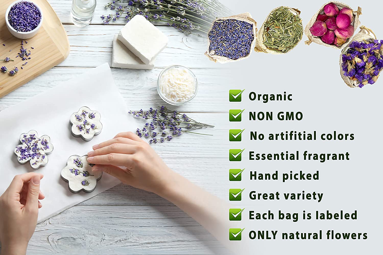 dried_flower - preserved_flower - fake_flower - 16Bags Dried Flowers for Soap Making for Candle Making Herbs for Candle Oil - Molly Garden - Molly_Garden_Floral