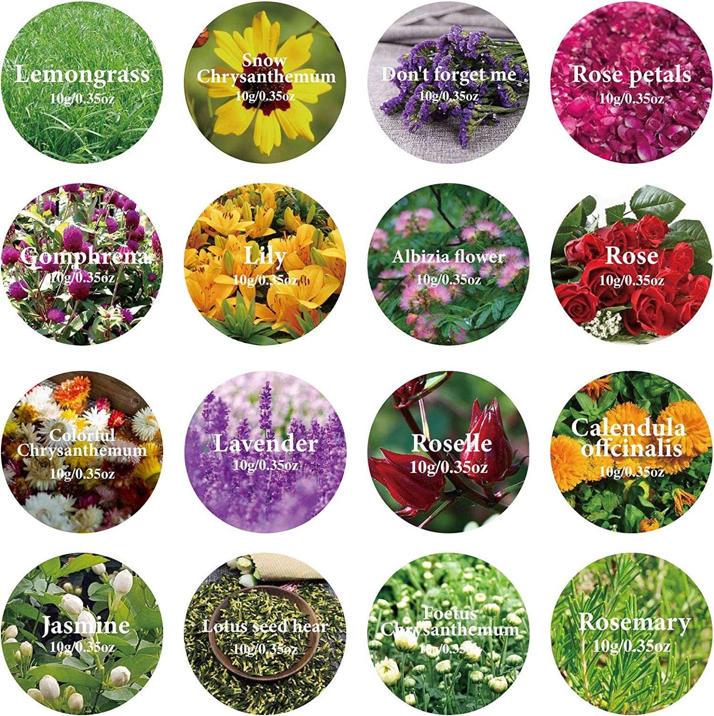 dried_flower - preserved_flower - fake_flower - 16Bags Dried Flowers 100% Natural Herbs Kit for Soap Candle DIY Making - Molly Garden - Molly_Garden_Floral