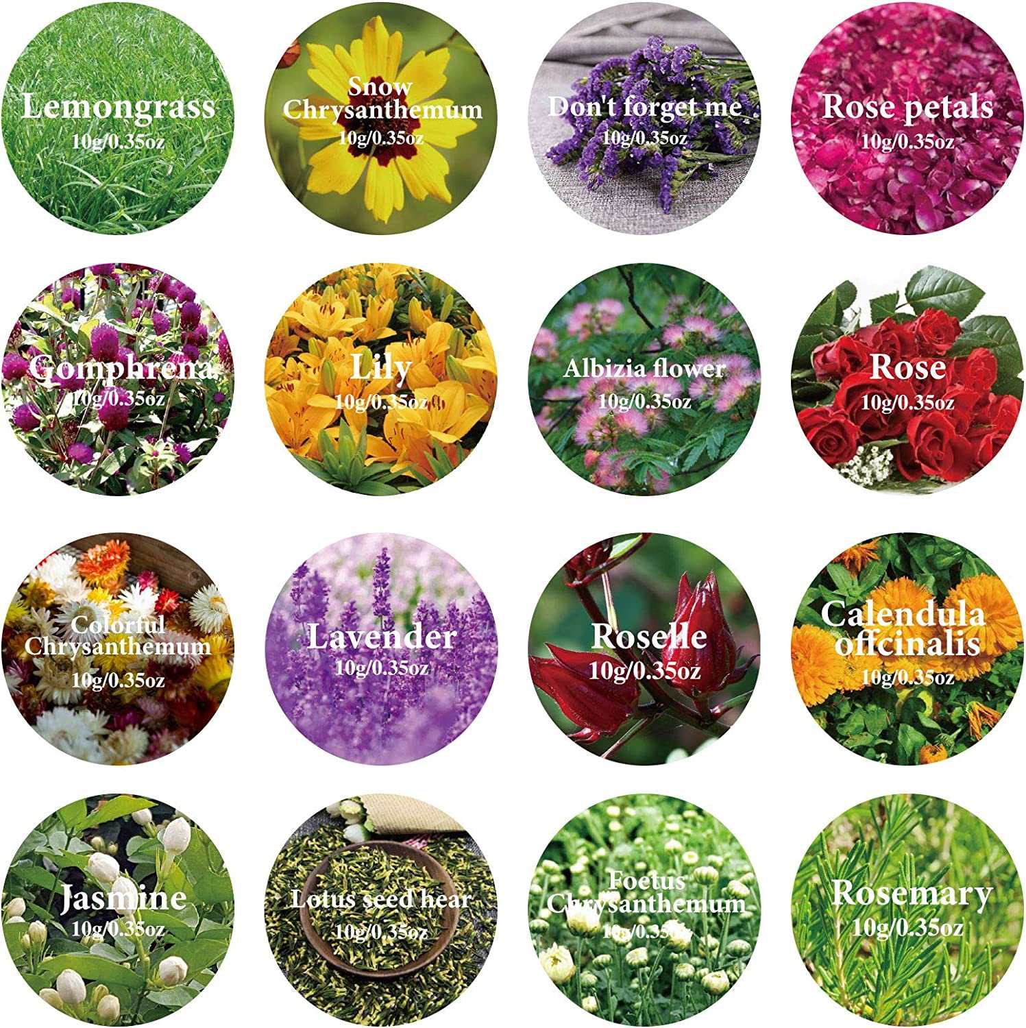 dried_flower - preserved_flower - fake_flower - 16Bags Dried Flowers 100% Natural Herbs Kit for Soap Candle DIY Making - Molly Garden - Molly_Garden_Floral