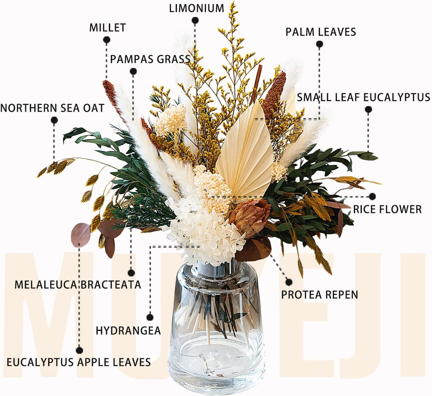 dried_flower - preserved_flower - fake_flower - Mix Bouquet | Protea Repens Hydrangea Eucalyptus Palm Millet Limonium Pampas - Molly Garden - Molly_Garden_Floral