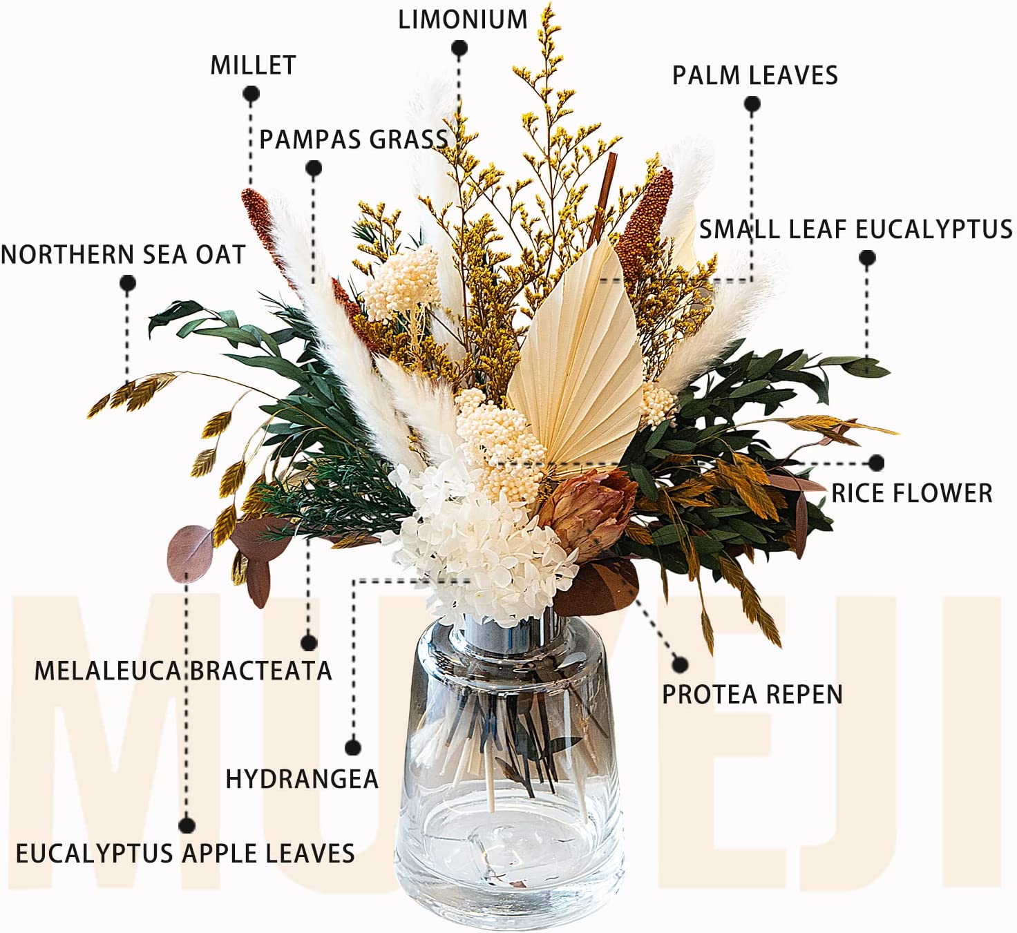 dried_flower - preserved_flower - fake_flower - Mix Bouquet | Protea Repens Hydrangea Eucalyptus Palm Millet Limonium Pampas - Molly Garden - Molly_Garden_Floral