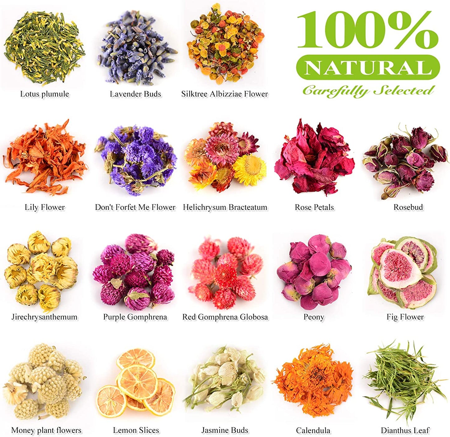 dried_flower - preserved_flower - fake_flower - 21Bags 100% Natural Dried Flowers Herbs Kit for Soap Making DIY Candle - Molly Garden - Molly_Garden_Floral