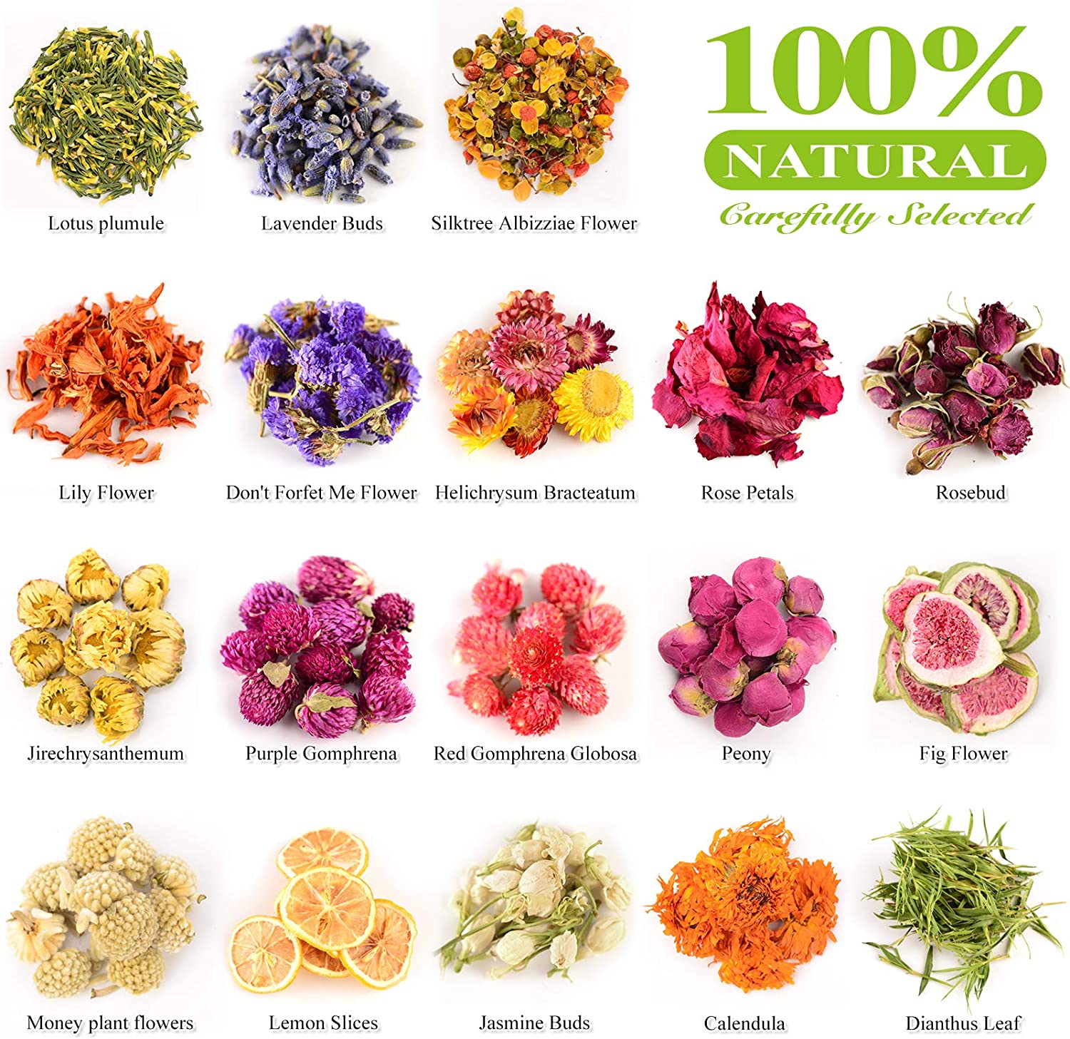 dried_flower - preserved_flower - fake_flower - 21Bags 100% Natural Dried Flowers Herbs Kit for Soap Making DIY Candle - Molly Garden - Molly_Garden_Floral