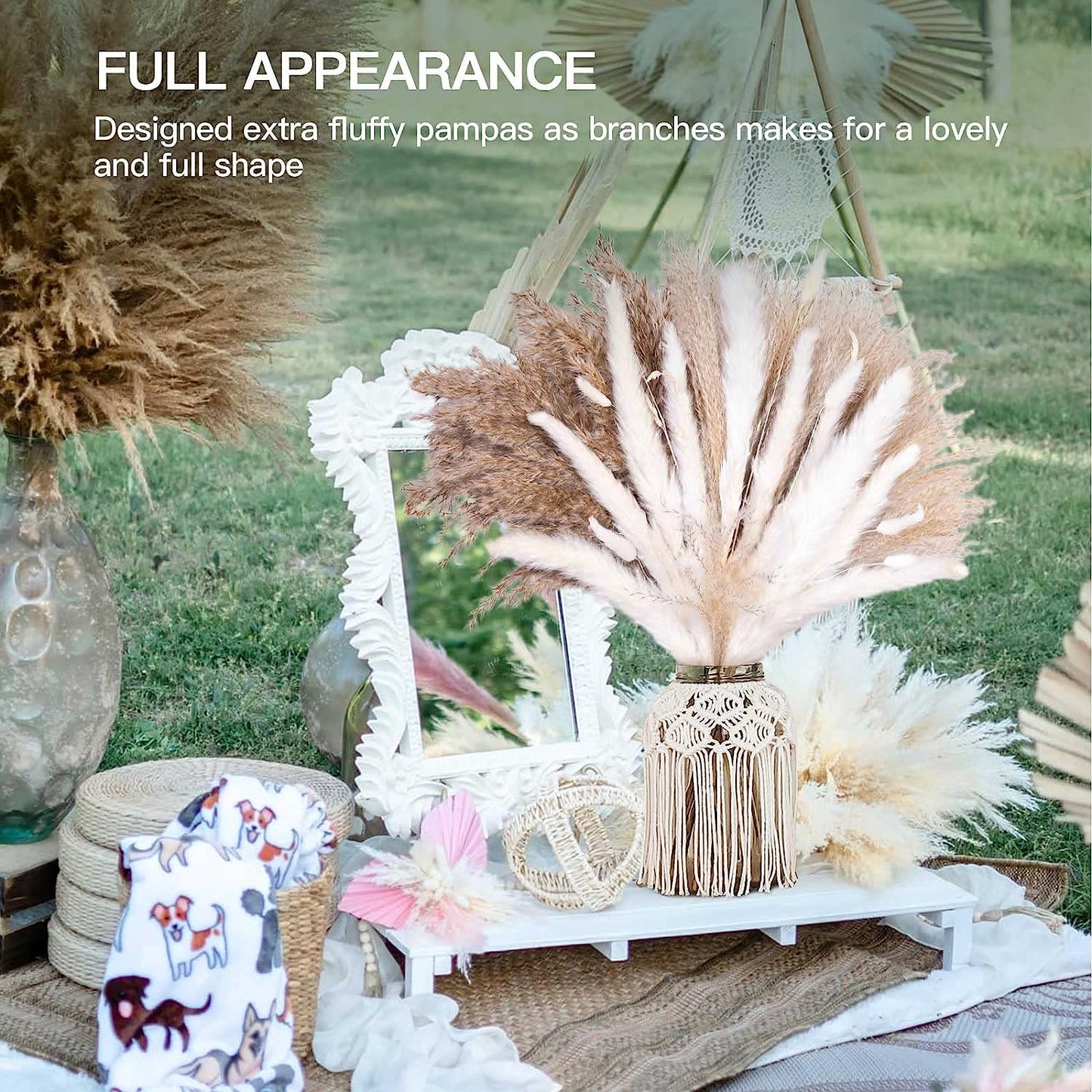 dried_flower - preserved_flower - fake_flower - 120Pcs Floral Fluffy Pampas Grass Decor Dried Flowers Small Pompous for Boho - Molly Garden - Molly_Garden_Floral