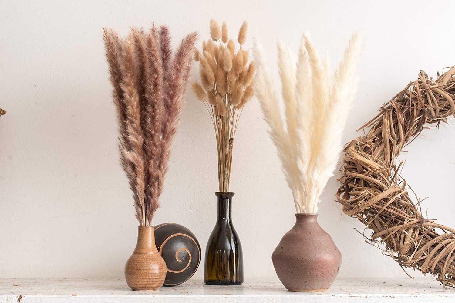 dried_flower - preserved_flower - fake_flower - 90Pcs White Pampas and Natural Dried Grass Natural Rabbit Tail Grass - Molly Garden - Molly_Garden_Floral
