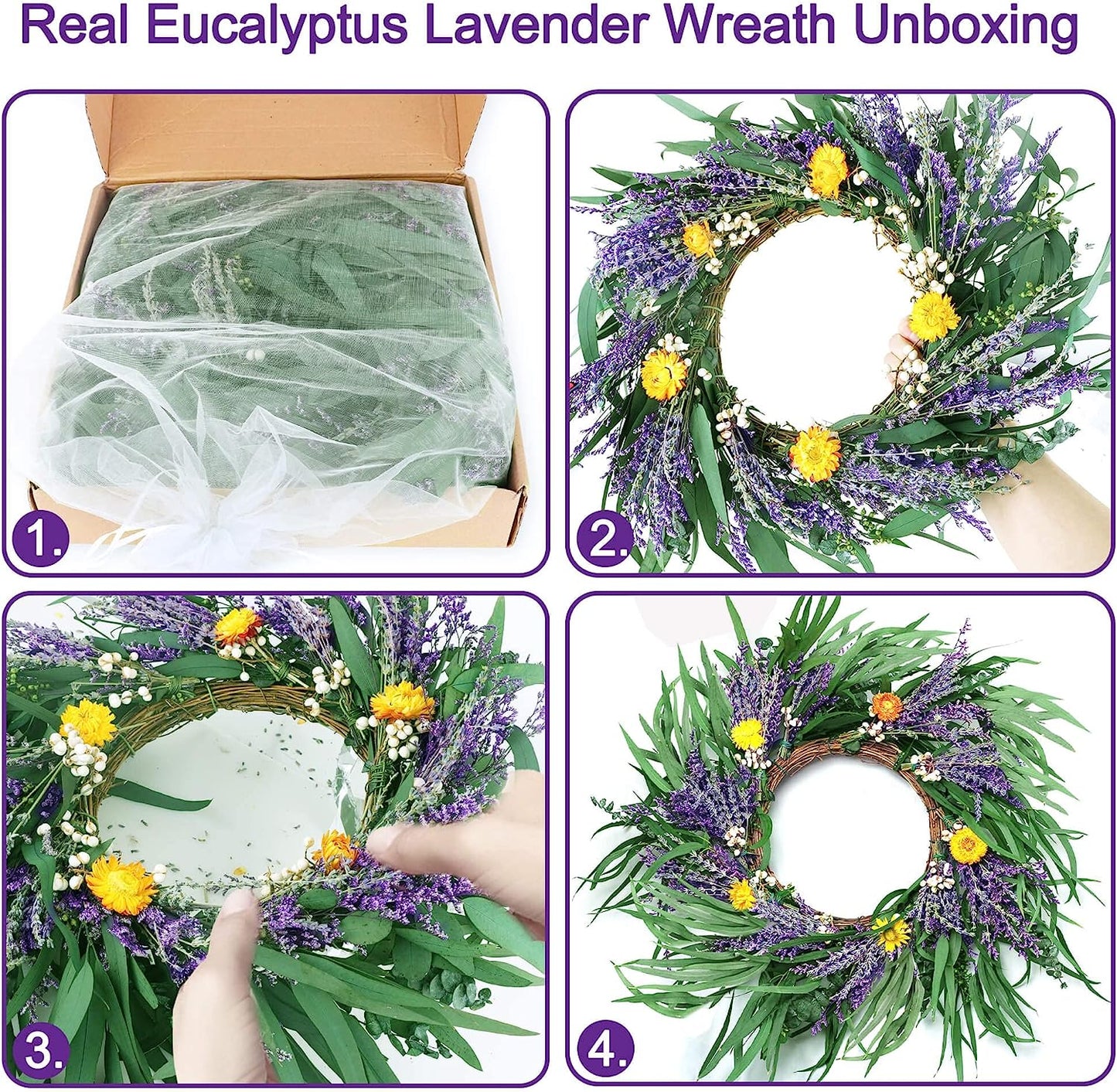 dried_flower - preserved_flower - fake_flower - Christmas Wreaths Eucalyptus & Lavender Flowers for Front Door 20" Natural - Molly Garden - Molly_Garden_Floral
