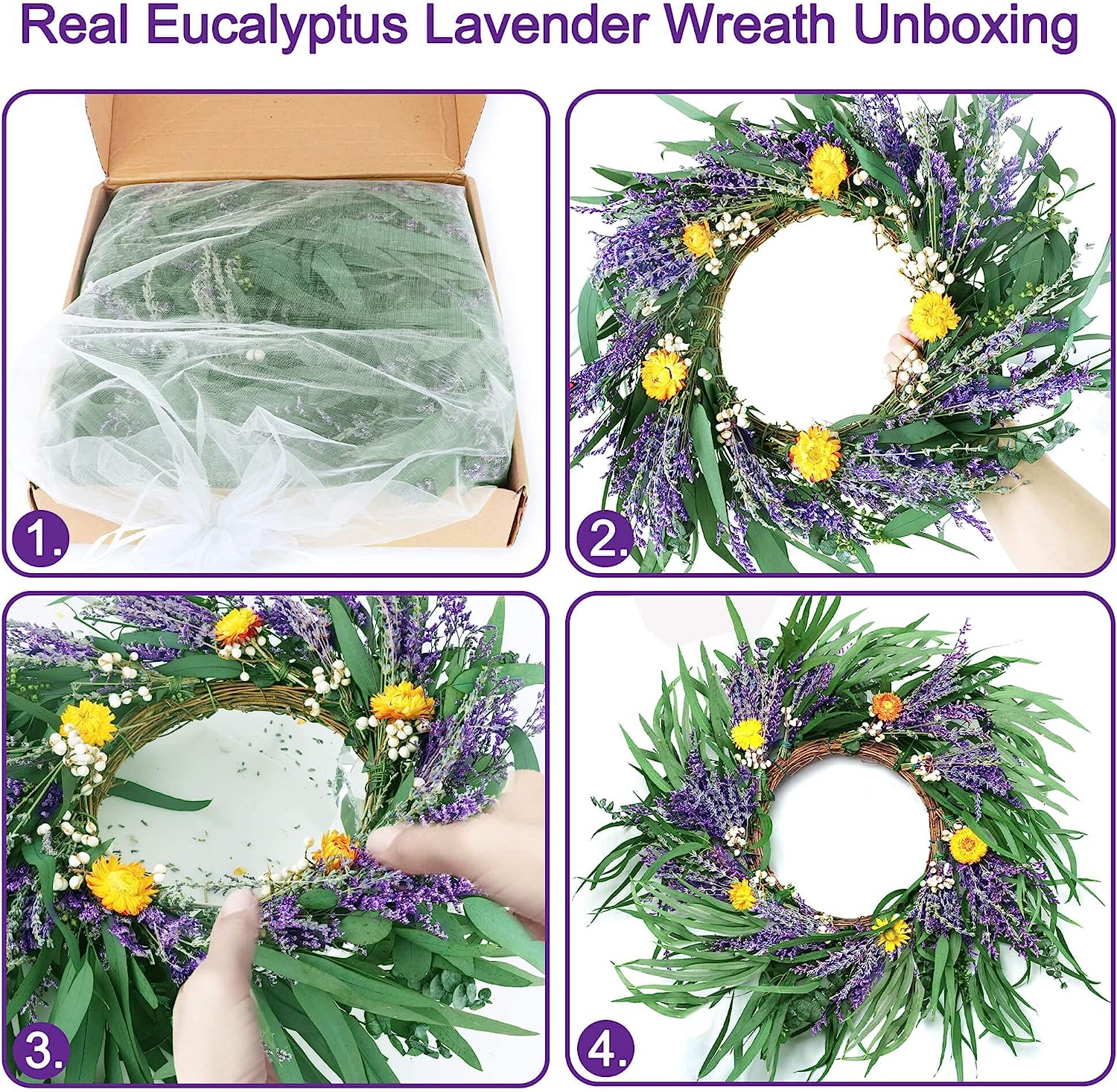 dried_flower - preserved_flower - fake_flower - Christmas Wreaths Eucalyptus & Lavender Flowers for Front Door 20" Natural - Molly Garden - Molly_Garden_Floral