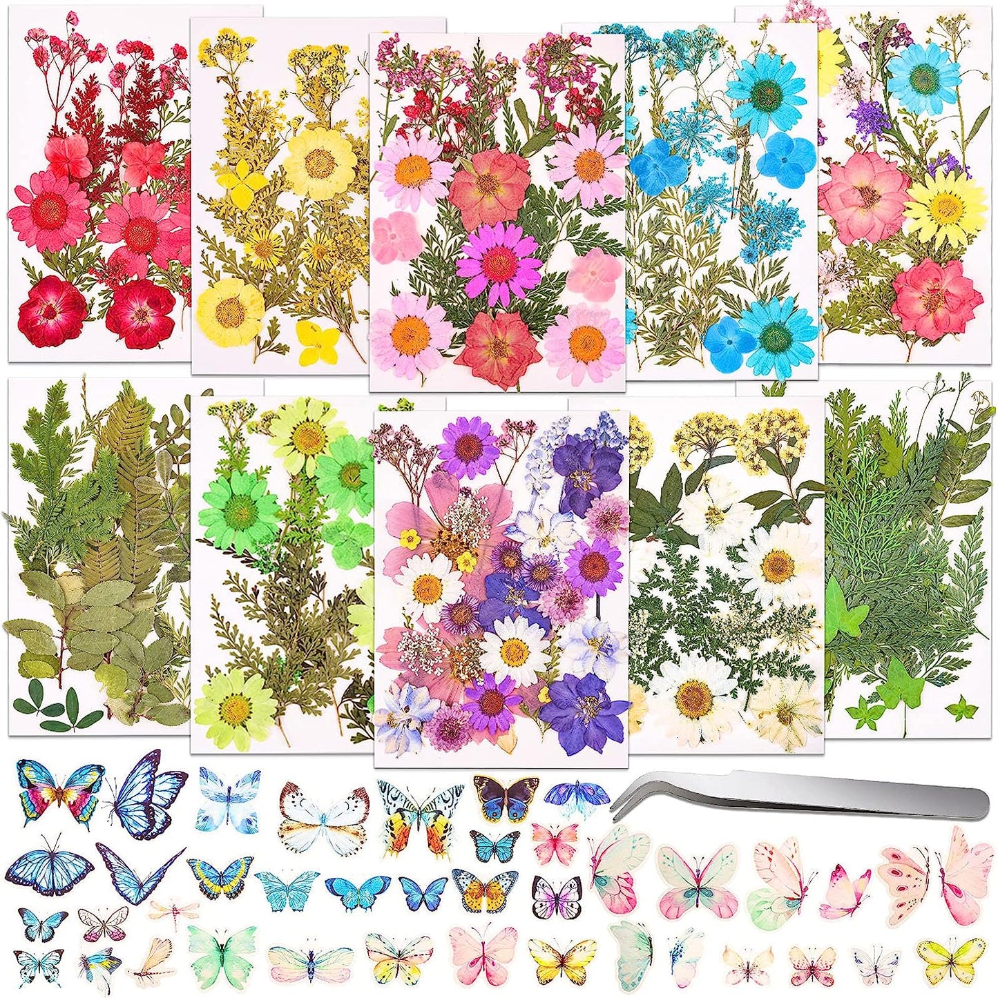 dried_flower - preserved_flower - fake_flower - 120Pcs Dried Flowers for Resin Molds Natural Pressed Leaves Herbs kit with Tweezers - Molly Garden - Molly_Garden_Floral
