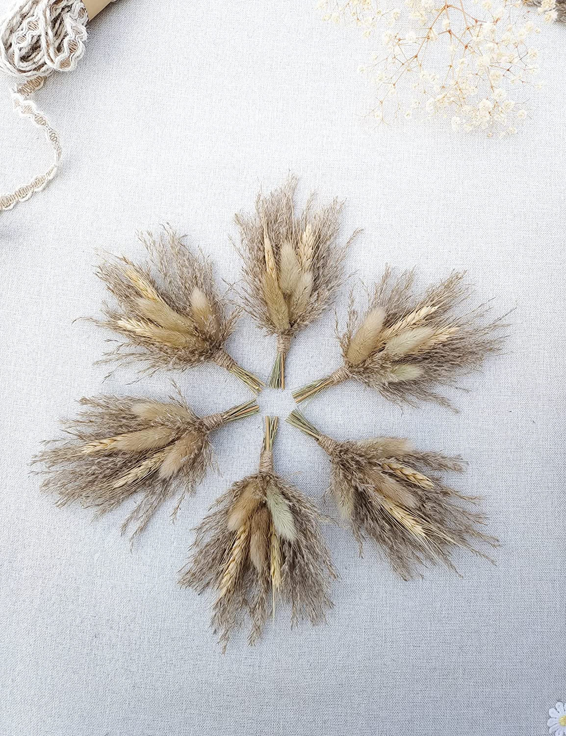 dried_flower - preserved_flower - fake_flower - Mini Dried Flower Bouquet Set of 6 for Boho Floral Wedding Small Dry Craft - Molly Garden - Molly_Garden_Floral