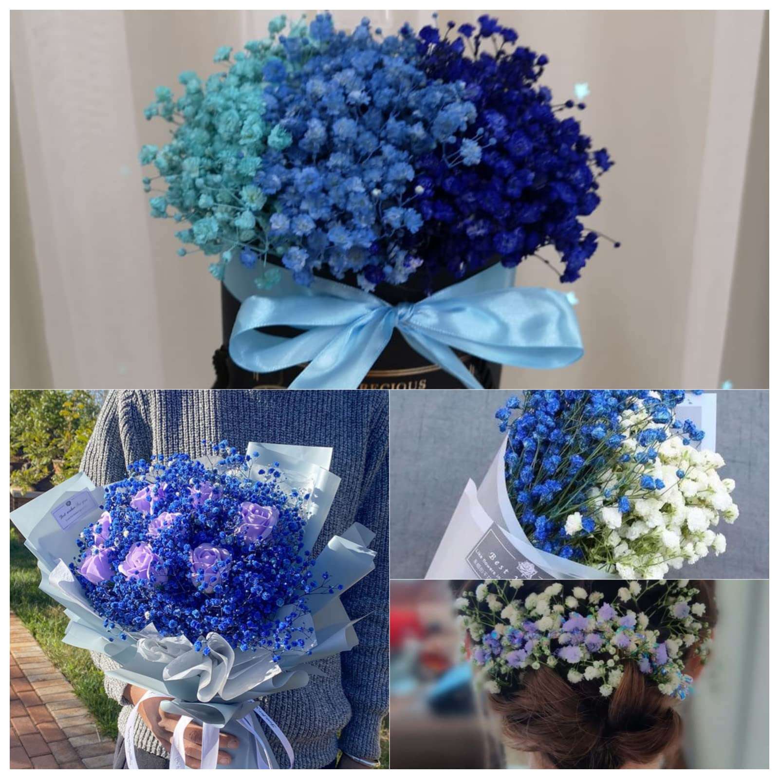 dried_flower - preserved_flower - fake_flower - 2500+Head Dried Flowers Babys Breath Bouquet  Natural Gypsophila Ink Blue - Molly Garden - Molly_Garden_Floral