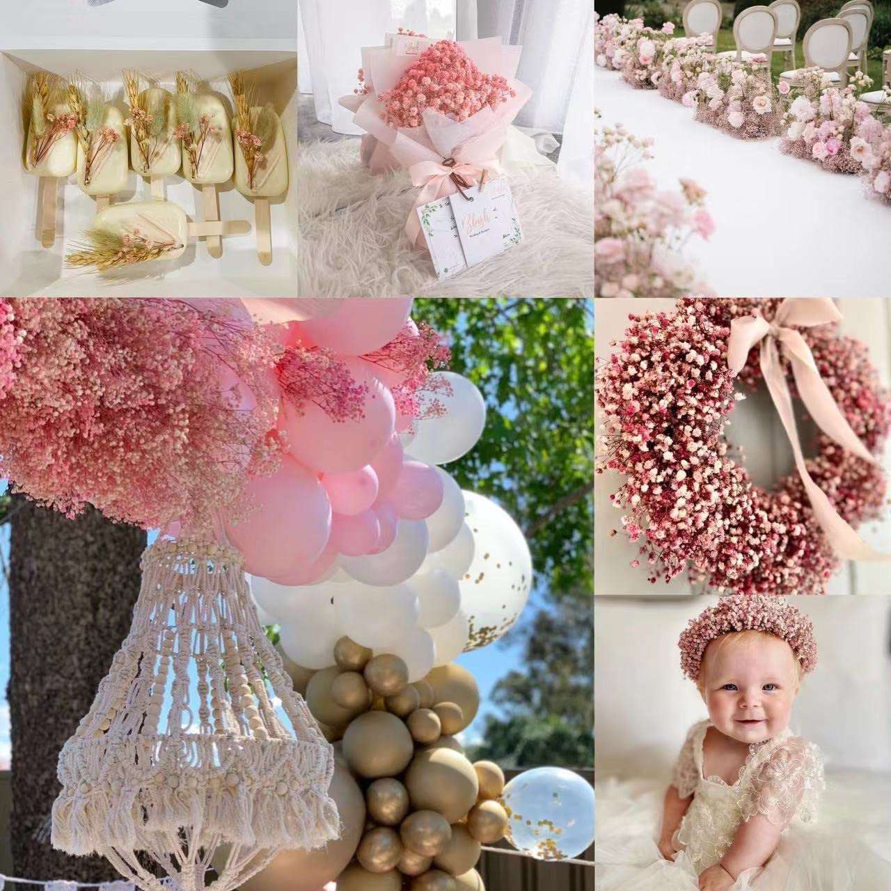 dried_flower - preserved_flower - fake_flower - 2500+Head Dried Flowers Babys Breath Bouquet  Natural Gypsophila Pink - Molly Garden - Molly_Garden_Floral