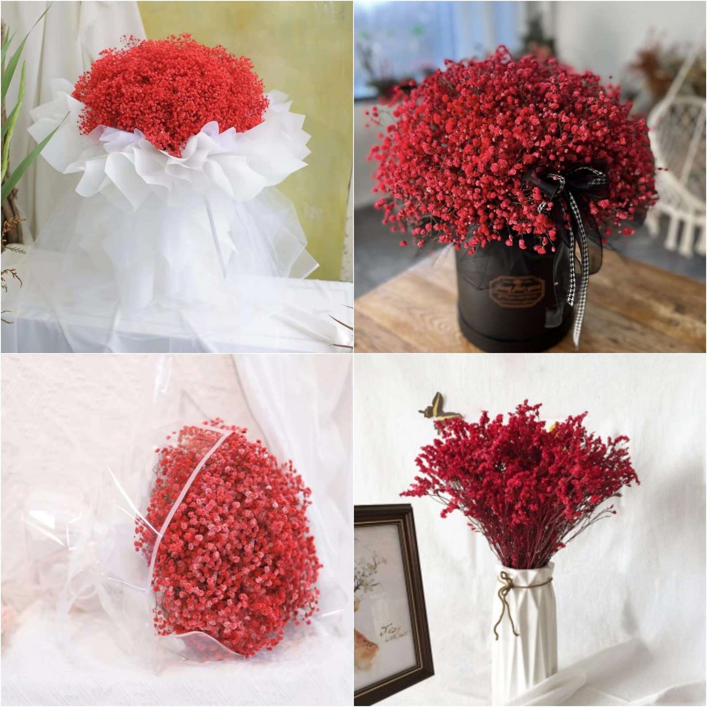 dried_flower - preserved_flower - fake_flower - 2500+Head Dried Flowers Babys Breath Bouquet  Natural Gypsophila Red - Molly Garden - Molly_Garden_Floral