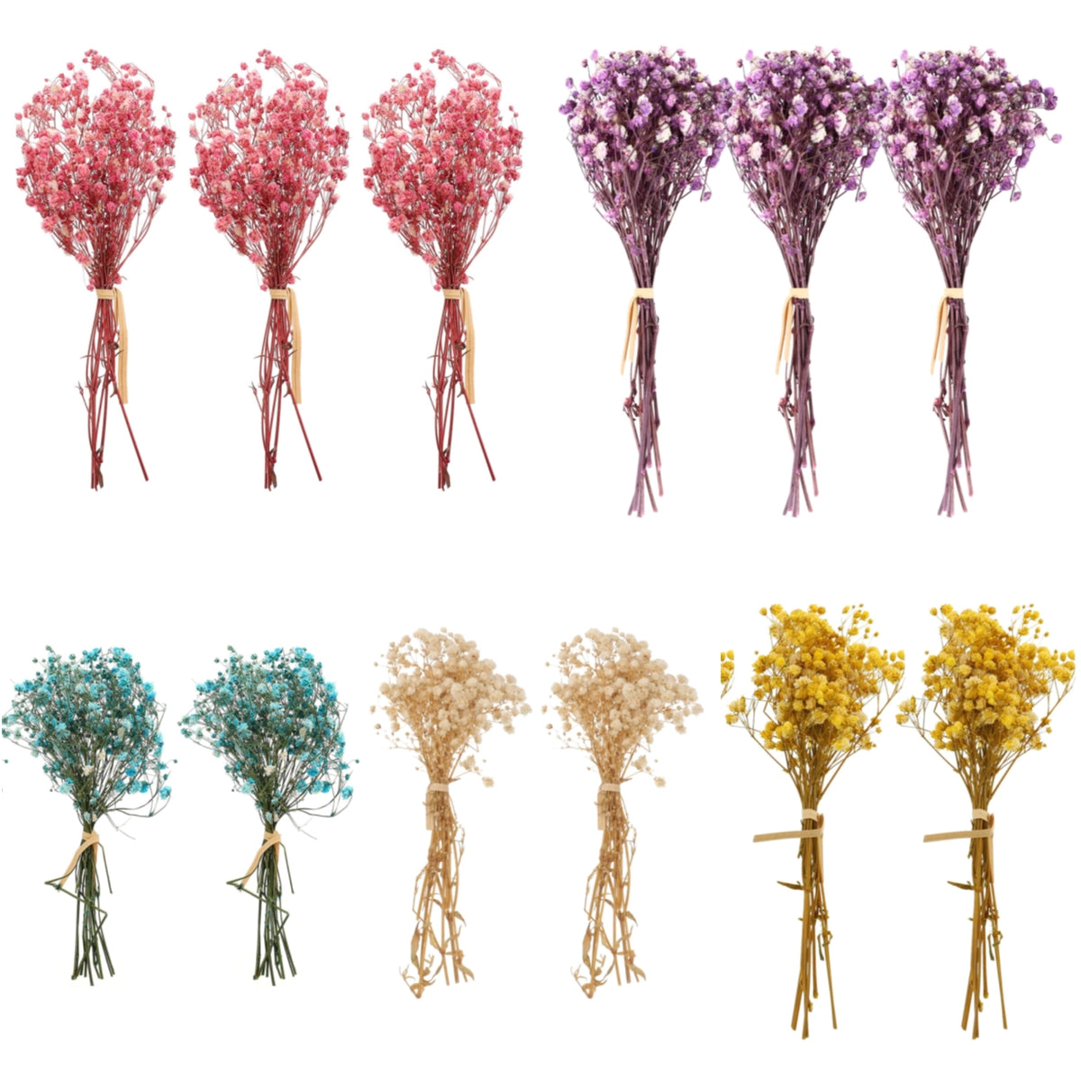 dried_flower - preserved_flower - fake_flower - 3Bunches Dried Babys Breath Flower Bouquets Natural Gypsophila Branches - Molly Garden - Molly_Garden_Floral