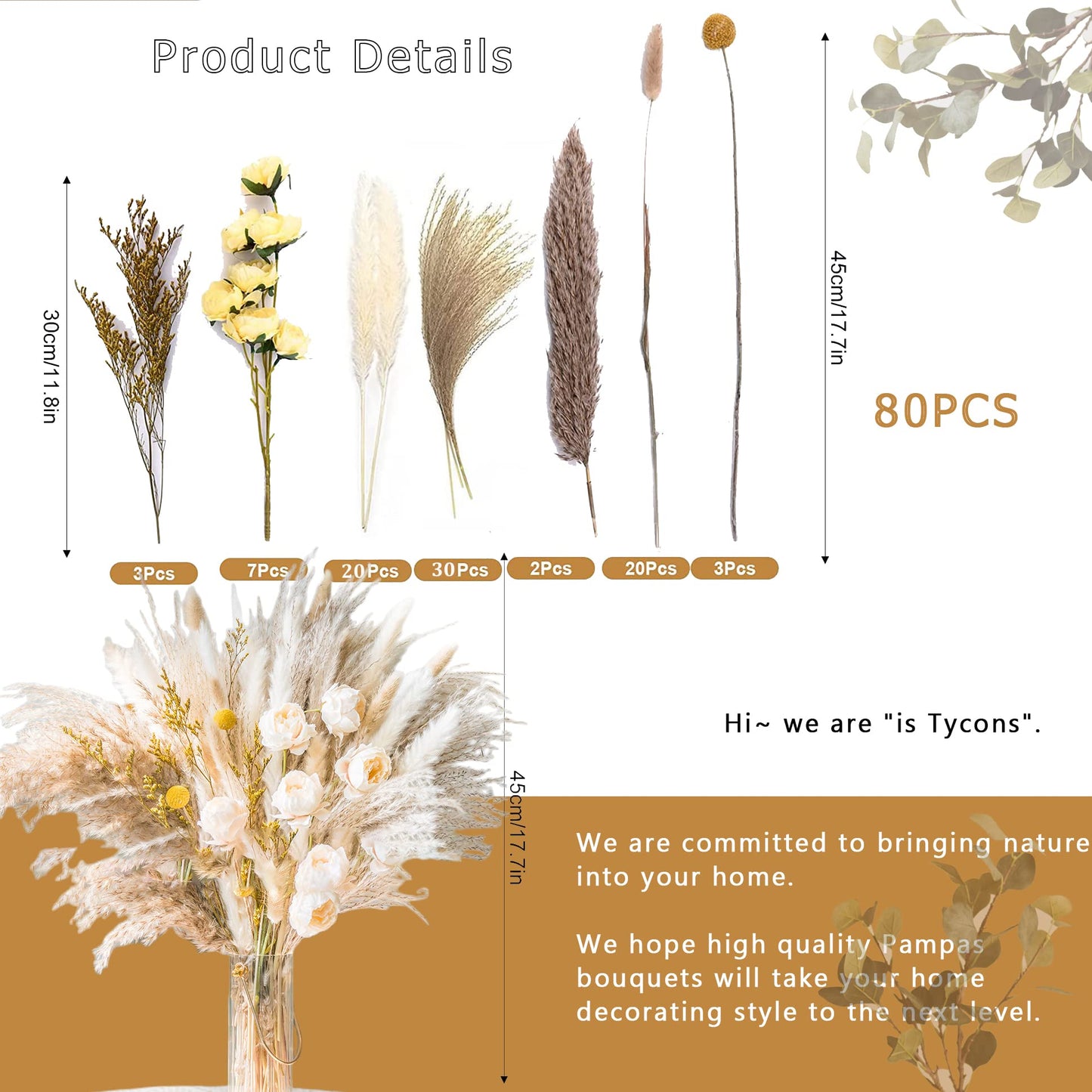 dried_flower - preserved_flower - fake_flower - Dried Pampas Grass Decor DIY Boho Natural Flower Decor Pompous Plants - Molly Garden - Molly_Garden_Floral
