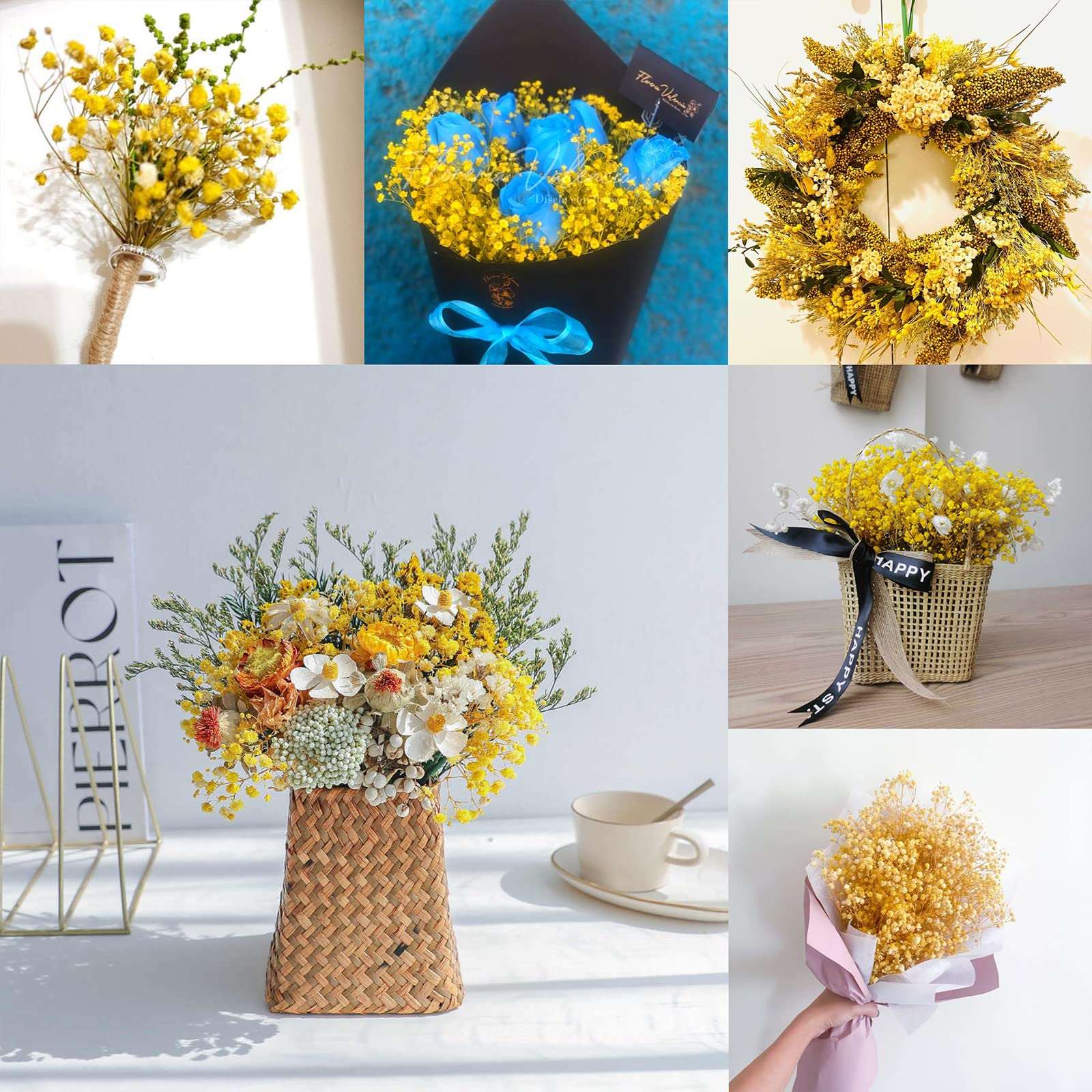 dried_flower - preserved_flower - fake_flower - 2500+Head Dried Flowers Babys Breath Bouquet  Natural Gypsophila Yellow - Molly Garden - Molly_Garden_Floral